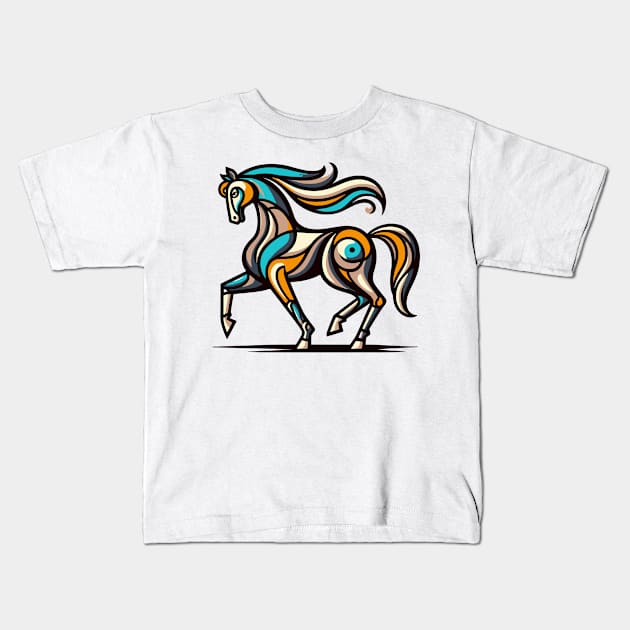 Horse illustration. Illustration of a horse in cubism style Kids T-Shirt by gblackid